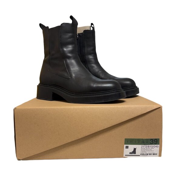 Zara Black Ankle Leather Boot (8) - Picture 6 of 6